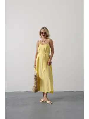 Askılı Basic Uzun Elbise - Sarı