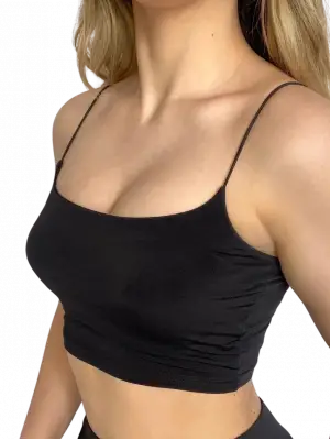 Askılı Crop  Bluz-SİYAH