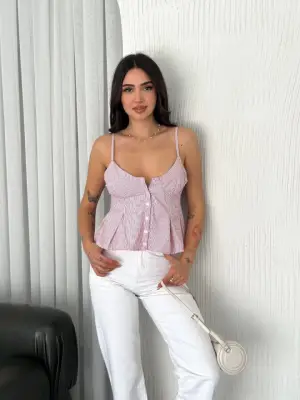 Omarı Etkileyici Derin Dekolte Crop - Kırmızı