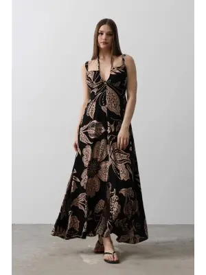 ASKILI VİSCON ELBİSE - Siyah