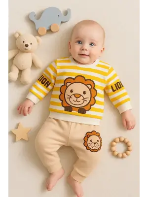 Aslan Desenli 2li % 100 Pamuk Erkek Bebek Takımı