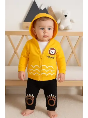 Aslan Desenli 3lü Erkek Bebek Takımı