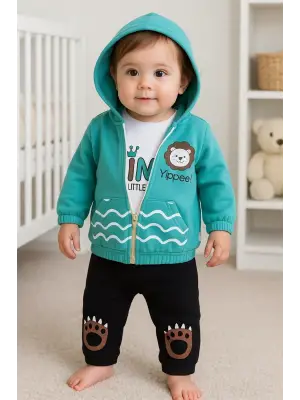 Aslan Desenli 3lü Erkek Bebek Takımı