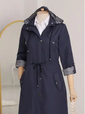 Astarı Çizgili Trençkot     -Laci