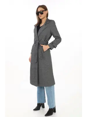 Astarlı Balık Sırtı Kaşmir Kaşe Kaban - Füme