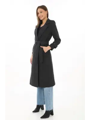 Şık Görünümlü Siyah Kaşmir Kaban