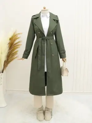 Astarlı Kemerli Trenckot -Haki