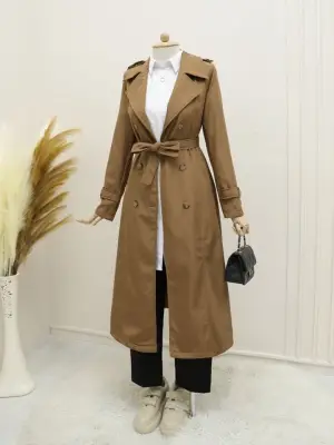 Astarlı Kemerli Trenckot -Taba