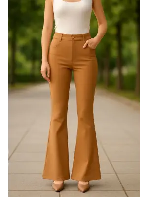 Omarı Şık Kamel Renkli Palazzo Pantolon