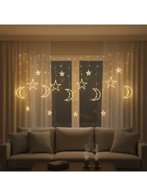 Ay ve Yıldız Figürlü Kumandalı 12 Sarkıtlı 120 LED Dekor Işık – Dekoratif Ortam ve Masaüstü Aydınlatması