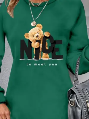 Omarı Elegan Kadın Ayı Desenli Elbise