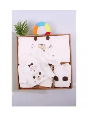 Ayıcık Desenli 10 Parça Kutulu %100 Pamuk Erkek Bebek Hastane Çıkışı