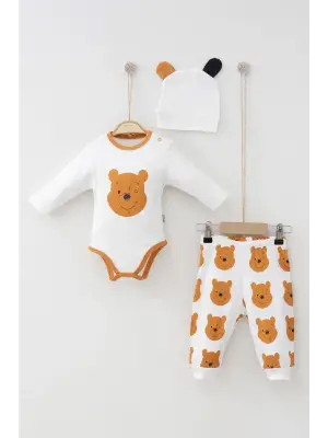 Ayıcık Desenli Şapkalı Erkek Bebek Takım