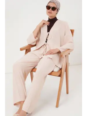 Ayrobin Kimono Pantolon İkili Takım 6739 - Krem