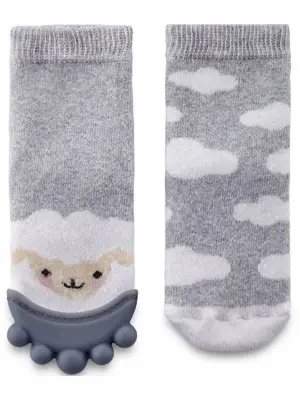 Omarı Silikon Diş Kaşıyıcılı Havlu Bebek Çorap Gri