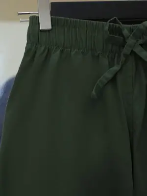 Bağcık Detaylı Bol Paça Beli Lastikli Keten Pantolon -Haki