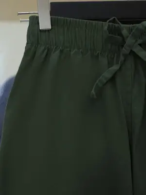 Omarı Keten Pantolon - Bağcık Detaylı Bol Paça