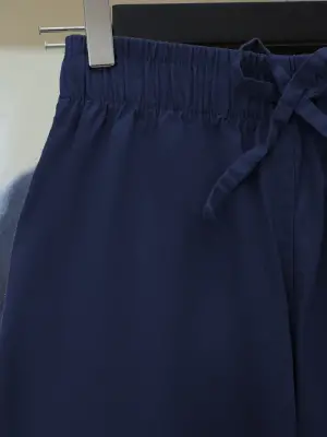 Bağcık Detaylı Bol Paça Beli Lastikli Keten Pantolon -K.Laci