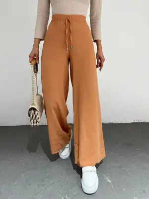 Omarı Bol Paça Beli Lastikli Pantolon - Kayısı Rengi