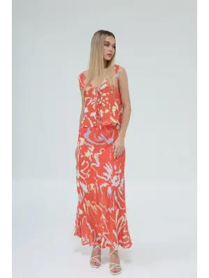 Bağcıklı Bluzlu Etek Takım - Kırmızı