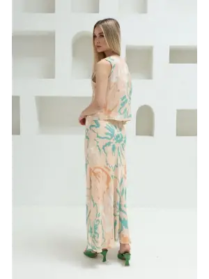 Bağcıklı Bluzlu Etek Takım - Pudra