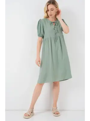 Bağcıklı Midi Elbise 2575 - Çağla