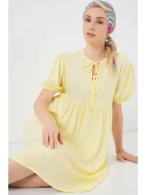 Bağcıklı Midi Elbise 2575 - Sarı