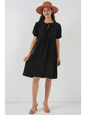 Bağcıklı Midi Elbise 2575 - Siyah