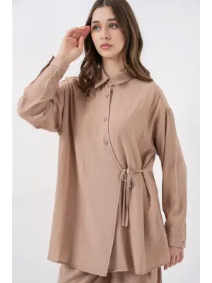 Bağcıklı Tunik Pantolon İkili Takım 6752 - Bej