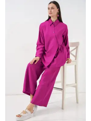 Bağcıklı Tunik Pantolon İkili Takım 6752 - Fuşya