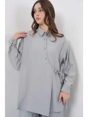 Bağcıklı Tunik Pantolon İkili Takım 6752 - Gri