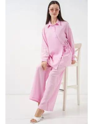 Bağcıklı Tunik Pantolon İkili Takım 6752 - Pudra