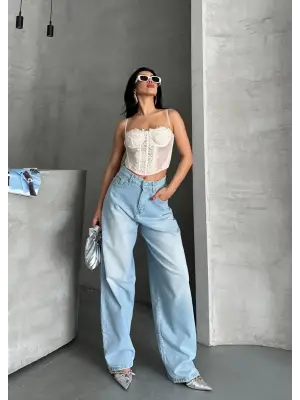 Baggy süper taş bıyık yıkama buz mavi d2007