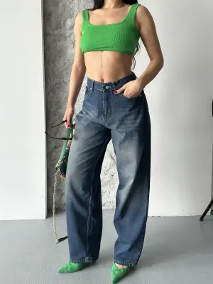 Baggy süper taş bıyık yıkama kahve tint jeans pantolon d2007