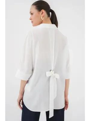 Bağlama Detaylı Ayrobin Gömlek 20290 - Beyaz