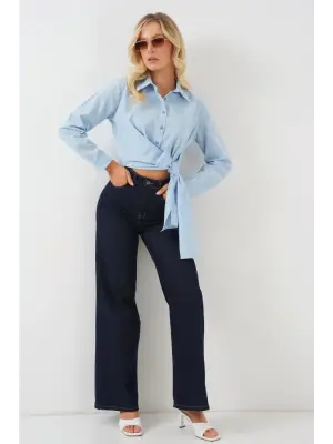 Bağlamalı Uzun Kol Gömlek 20325 - Mavi