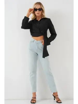 Bağlamalı Uzun Kol Gömlek 20325 - Siyah