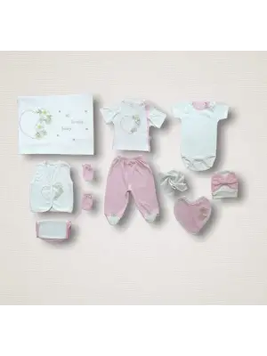 Çiçekli Nakışlı Zıbın Takımı Pembe