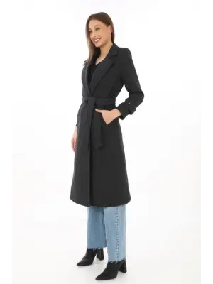 Balık Sırtı Kaşe Kaban –  Siyah