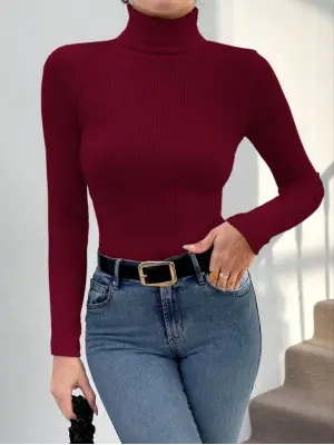 Balıkçı yaka dar kesim kaşkorse kazak bordo w3103