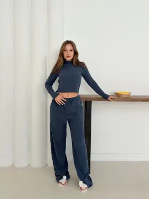 Balıkçı yaka örme takım lacivert st265865