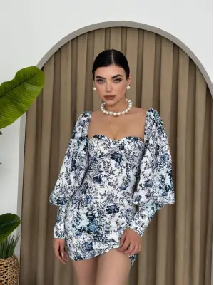 Omarı Şık Balon Kollu Mini Elbise