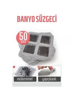 Banyo Gider Süzgeci 50 Adet Yapışkanlı Filtre, 10x10 cm