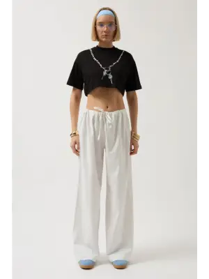 Omarı Rahat Kesim Baskılı Crop T-Shirt