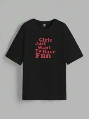 Baskılı Oversize T-shirt - Siyah