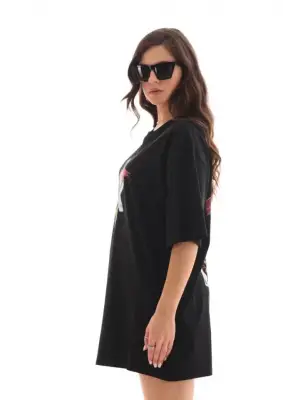 Omarı Baskılı Oversize T-Shirt - Siyah