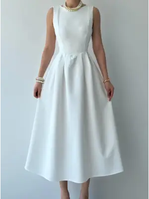 Omarı İnce Bel Detaylı Midi Elbise