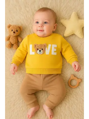 Bear Love Nakışlı % 100 Pamuklu 2li Erkek Takım