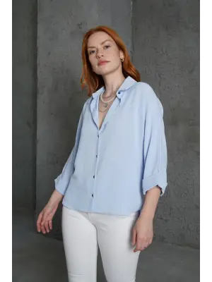 Omarı Şık Detaylı Bebe Mavi Gömlek