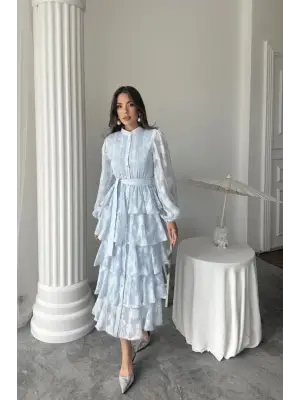 Bebe Mavi Uzun Volanlı Elbise